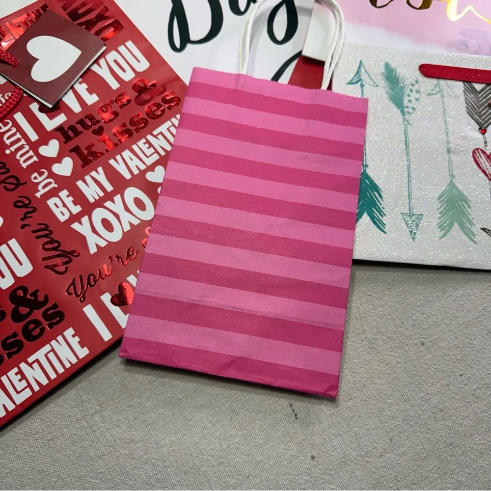 Valentine's Day Assorted Gift Bags - Pink Red White Love Designs - Set of 7